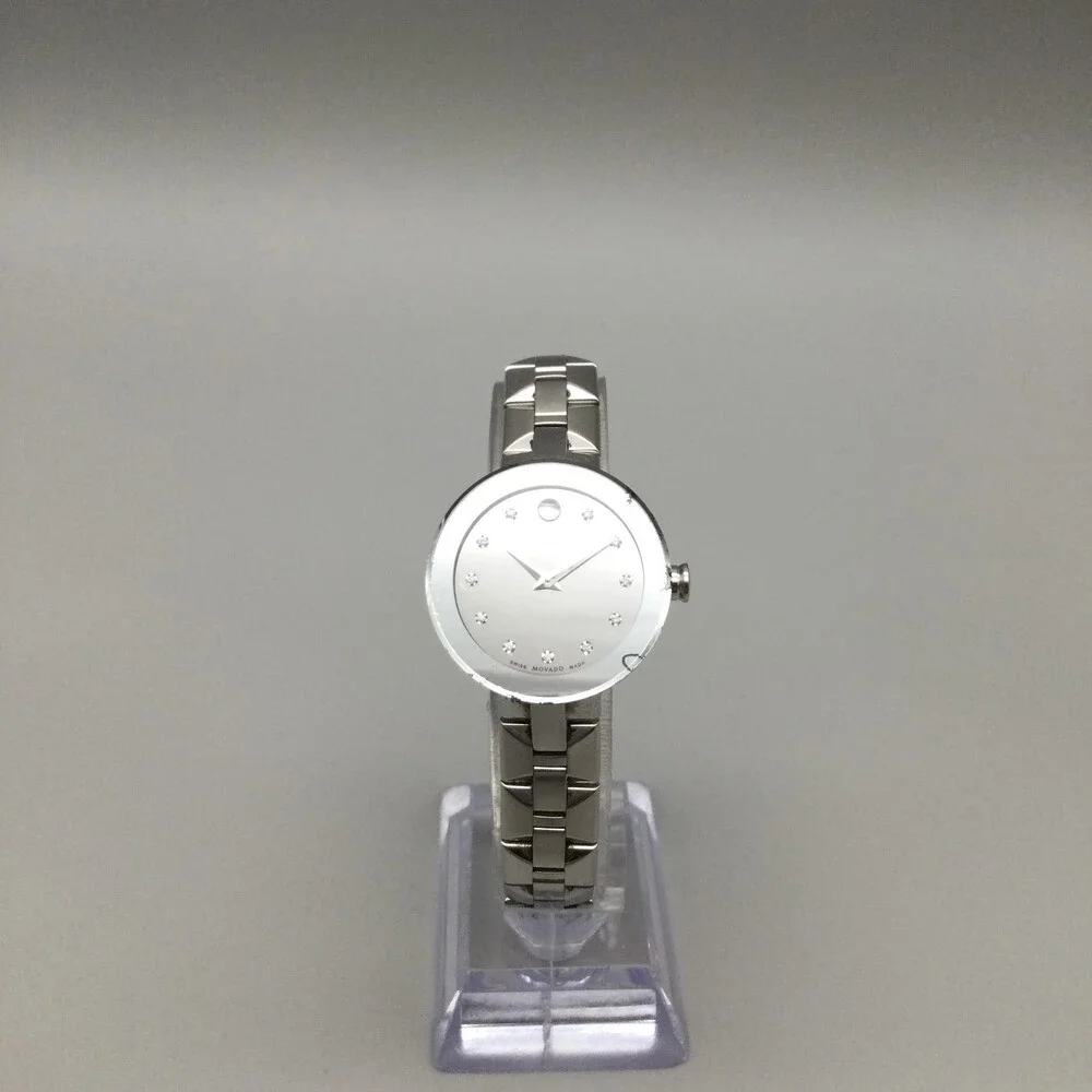 Swiss Movado Mirror Sapphire Watch Women 28mm Silver Tone New Battery 7.25